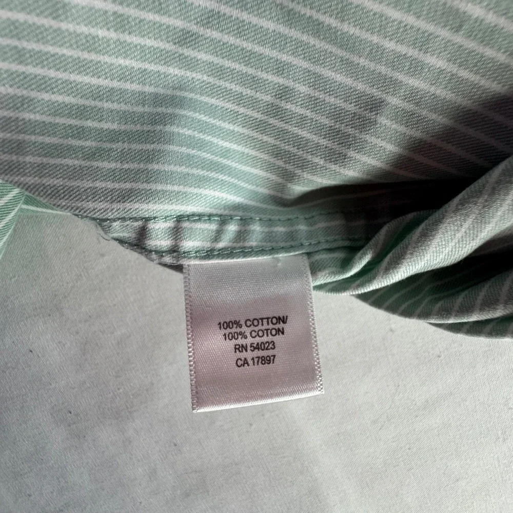 Banana Republic Shirt Mens XXL Green White Striped Cotton Non Iron‎ Classic Fit